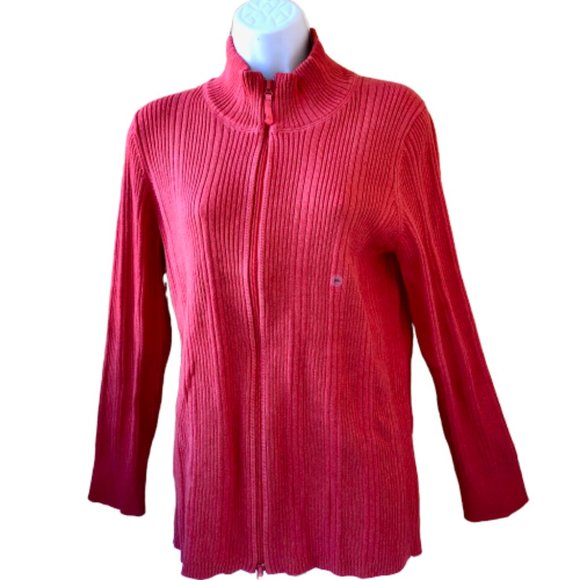 Eddie Bauer Zip Close Orange Cardigan Ribbed Sweater NEW - Picture 3 of 9